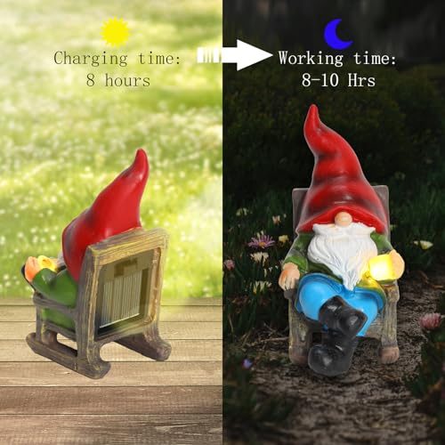 Garden Gnome Statue Solar Light Miniature Outdoor Decor Gnome Figurine for Outdoor Indoor Home Lawn Yard Balcony Porch Patio for Women Mom Grandma 3.54"x2.36"x4.72" (Gnome)