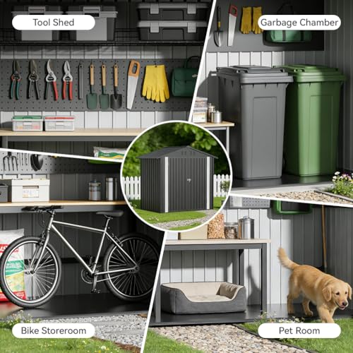 6'x4' Shed Outdoor Storage Metal with Lockable Doors & Vents (Gray / 6'*4')