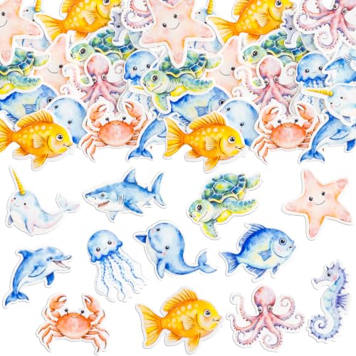 60Pcs Edible Ocean Animal Cupcake Topper Edible Starfish Octopus Crab Jellyfish Dolphin Starfish Seahorse Cupcake Picks for Under the Sea Baby Shower Boys Girls Birthday Party Decorations (Multi)