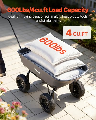 4 Cu.Ft 600LBS Poly Garden Cart Dump Wagon (Darkgrey)