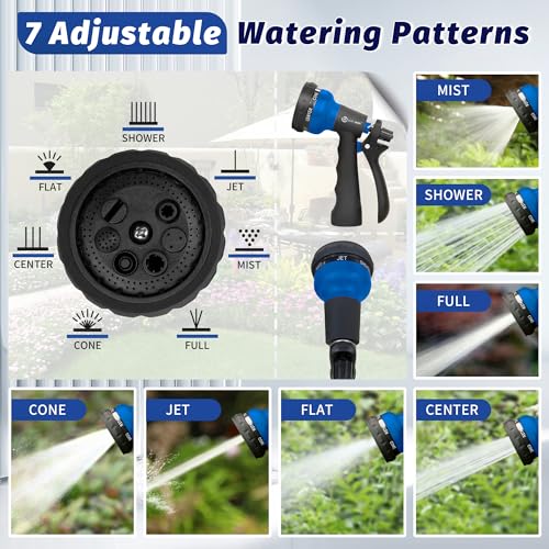 Garden-Hose-Nozzle, 2 Pack ABS Water Spray Nozzle with Heavy Duty 7 Adjustable Watering Patterns,Slip Resistant for Watering Plants,Lawn& Garden,Washing Cars,Cleaning,Showering Pets - Blue (Blue)