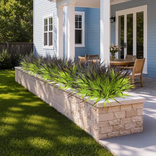 28 Bundles Artificial Outdoor Plants UV Resistant Fake Grass Plants Faux Plastic Plants Greenery Shrubs for Home Garden Pathway Summer Decor (Deep Purple / 28)