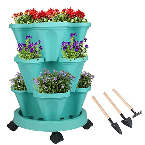 Vertical Planter Tower (Teal / 3 Tier)