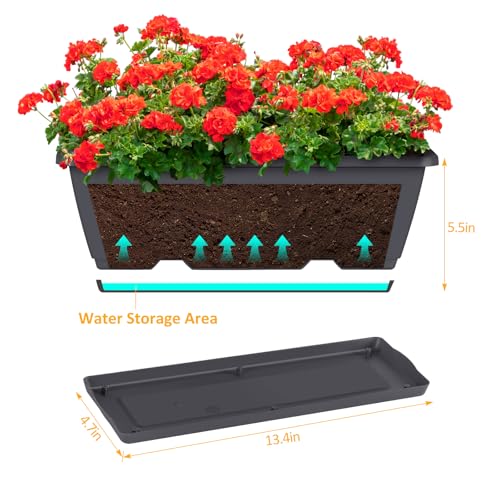 4 Pack 17 Inch Deck Railing Planter Boxes Adjustable Window Boxes Planters (Gray+black Brackets)