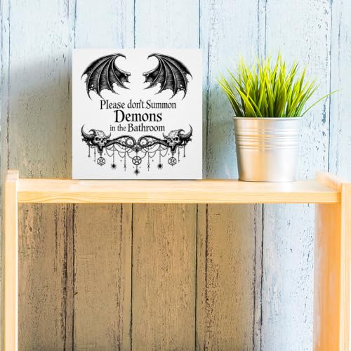 Halloween Bathroom Decor Wooden Box Sign 5 x 5 Inches (White 1620 / Wooden box（5.1 x 5.1 inches）)