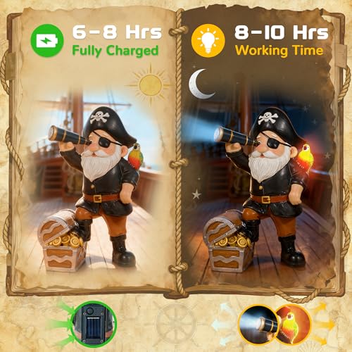 Pirate Gnome Solar Garden Statue Outdoor Figurine Decor Lights (Pirate Gnome)
