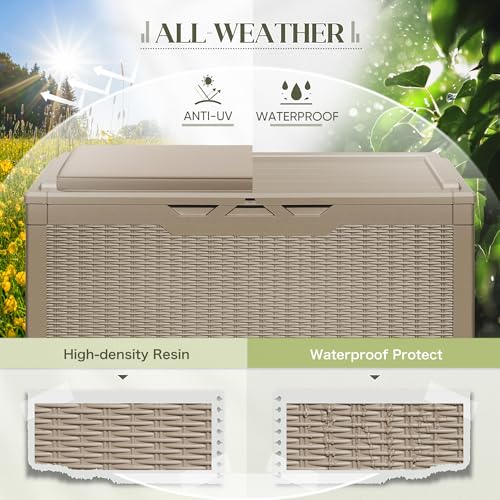 100 Gallon Resin Deck Box Outdoor Storage with Cushion (Coffee / 100 Gallon with Cushion)