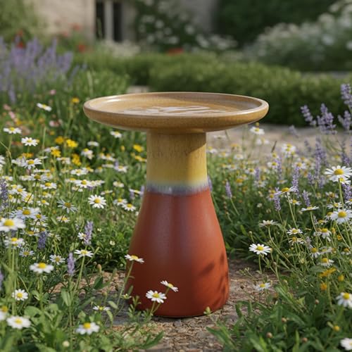 Sunnydaze Ceramic Bird Bath (Lemon Cognac)