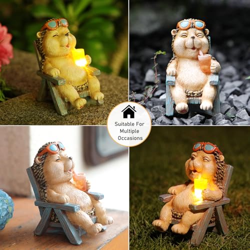 Hedgehog Statue Outdoor Solar Garden Decor for Outside Lawn Yard Patio (Brown)