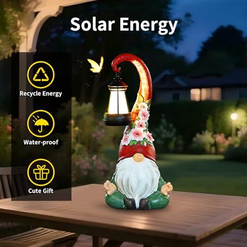Solar Garden Gnome Statue (Zen Gnomes 13.1in)