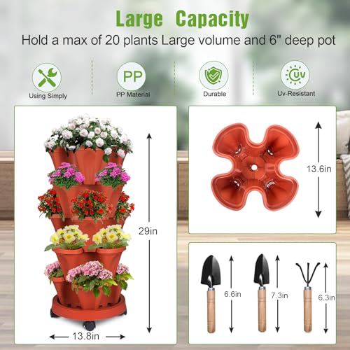 Vertical Strawberry Planter 5 Tier Stackable Tower Herb Planters Stacking Outdoor Garden Planters Pot With Tools Mover For Growing Flowers