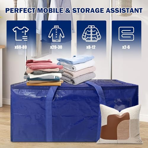 12 Pack Extra Heavy Duty Large Moving Bags with Strong Zipper & Carrying Handles (12 Count)