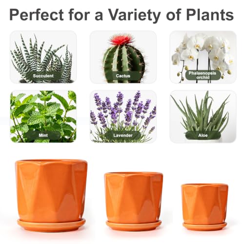 Ceramic Plant Pots Set of 3 (2-orange)