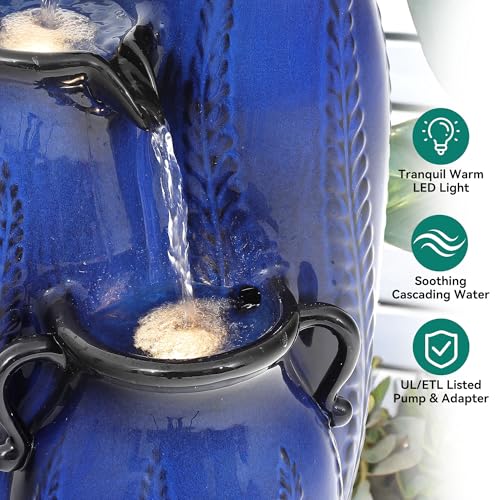 30" Outdoor Water Fountain (Blue Cascading Vase Cobalt 29.5"h)