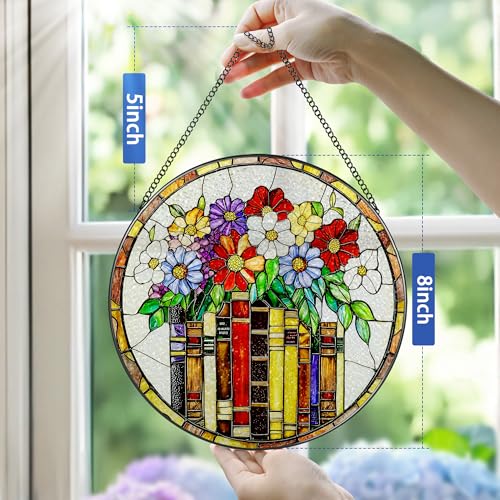 8 Inch Flower Books Stained Glass Ornament (Flower Book)