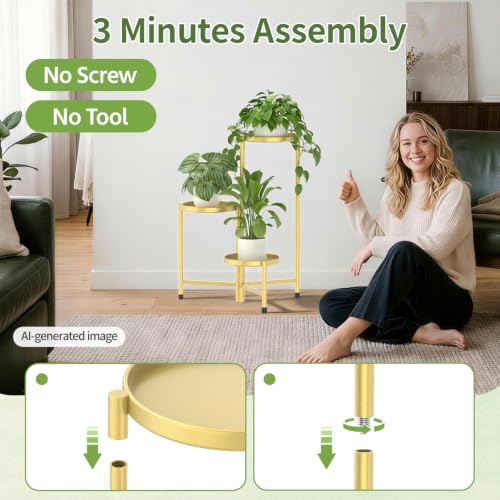 Plant Stand Indoor with 10 Inch Large Metal Tray (Classic Gold / 3 Tier)