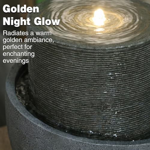 18H Modern Outdoor Water Fountain with Led Lights (17.72-Gray / 17.72-gray)