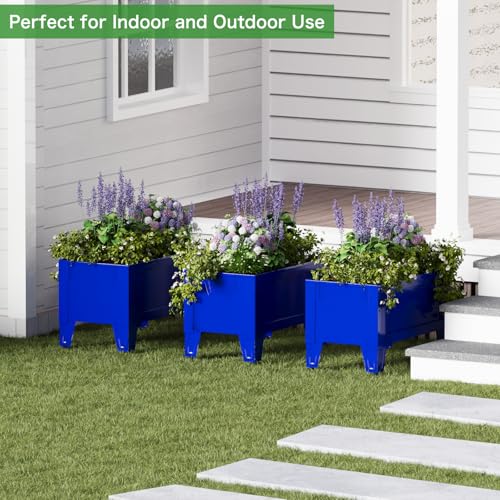Elevated Metal Planter Box Stand Heavy Duty Raised Garden Bed for Vegetables Flowers Herbs Indoor Outdoor Use (Blue / 23.6"L×12.3"W×14.1"H)