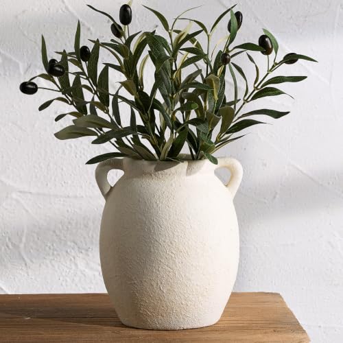 Ceramic Flower Vase 7.6 inch Farmhouse Rustic Vase Decorative Pottery Terracotta Vases for Home Decor Table Mantle Fireplace Living Room Bathroom Wedding Centerpiece (M-antique Off White)