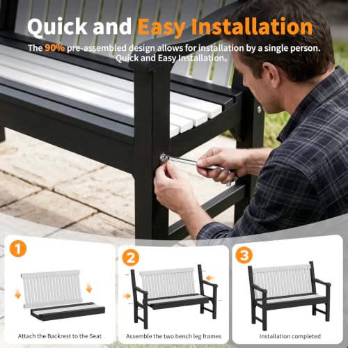 2 Person Outdoor Bench with 700 Lbs Weight Capacity (Dark Grey)