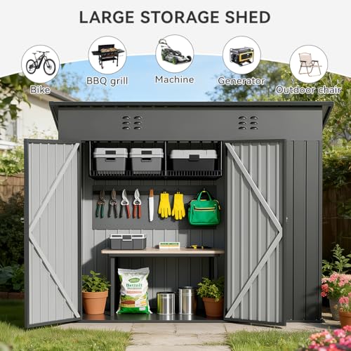 Shed Outdoor Storage Shed Metal (Gray / 7'*3')