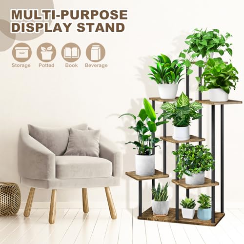 7 Tier Plant Stand Indoor (Black+Brown / 7 Tier)