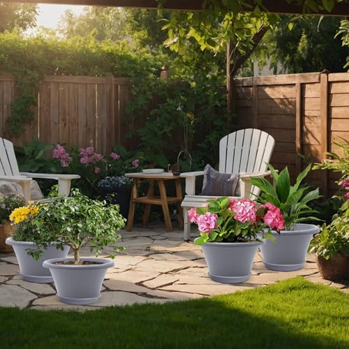 12 Inch Pots for Plants (Diamond Pattern-grey / 12 inch-4 Pack)