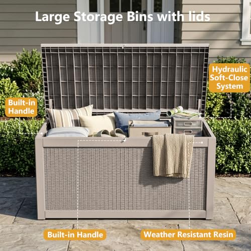 325 Gallon Outdoor Storage Box Waterproof Lockable Resin Deck Box Large (Grey / 325 Gallon)