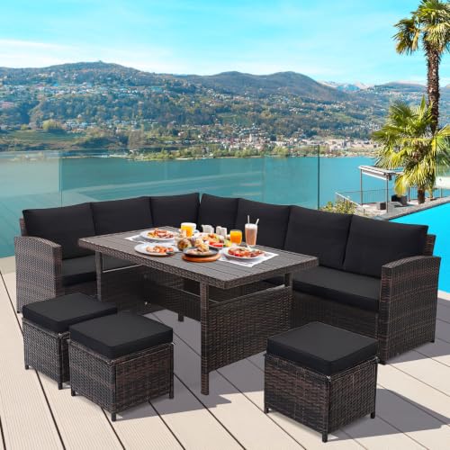 7 Pieces Wicker Patio Furniture Set (7 Pieces / Mix Brown & Black)
