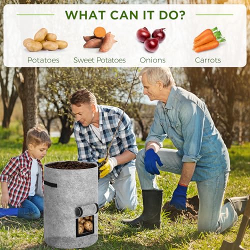 4 Pack 30 Gallon Potato Grow Bags with Harvest Window (Black, Gray)
