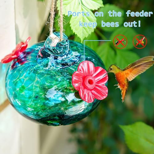 3in Blown Glass Hummingbird Feeders for Outdoors with 2 Feeding Ports