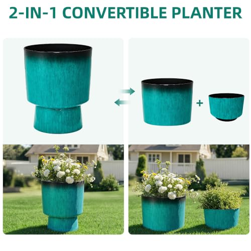 16.8" Planters for Outdoor Plants (16.8"-teal Glazed & Black Rim)