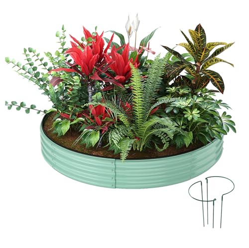 Galvanized Metal Planter Round Raised Garden Bed Kit for Gardening Outdoor (Pale Green / 3x3x1FT（1pcs）)