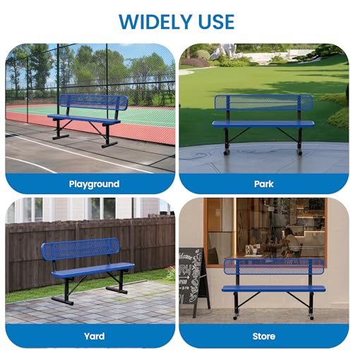 6 Feet Steel Park Bench for Outside (6 FT / Dark Blue)