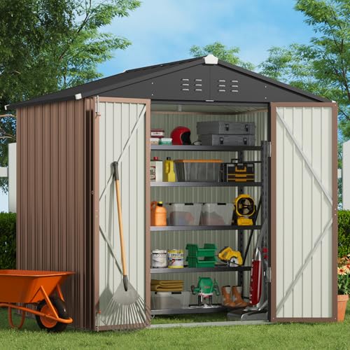 8 x 6 FT Outdoor Storage Shed (Brown / 8' x 6' FT/Peaked-roof)