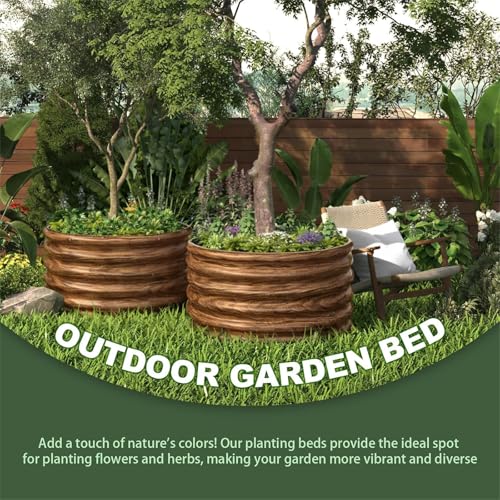 4 Pack Brown 2x2FT Round Corrugated Galvanized Steel Raised Garden Bed Outdoor (Brown / 2x2FTx10inch)