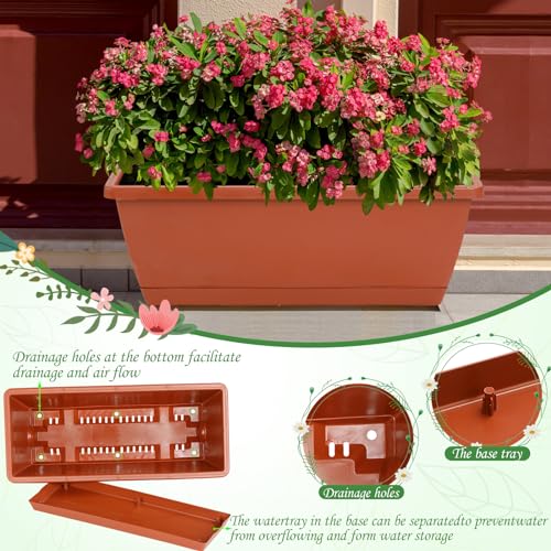 12Pcs 17Inches Rectangle Planter Box with Drainage Holes and Trays (12 Count)