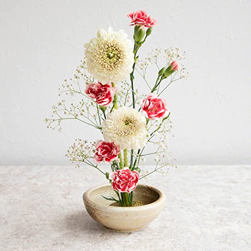 Minoyaki Series Small Round Glazed Ikebana Flower Vase (5.04 x 5.04 x 1.89 inches / Sand Beige)