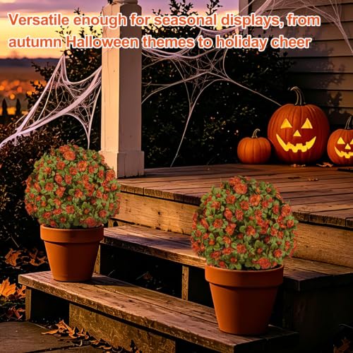 2 Pack Artificial Fall Azlea Flower Topiary Balls for Outdoor (Azalea)