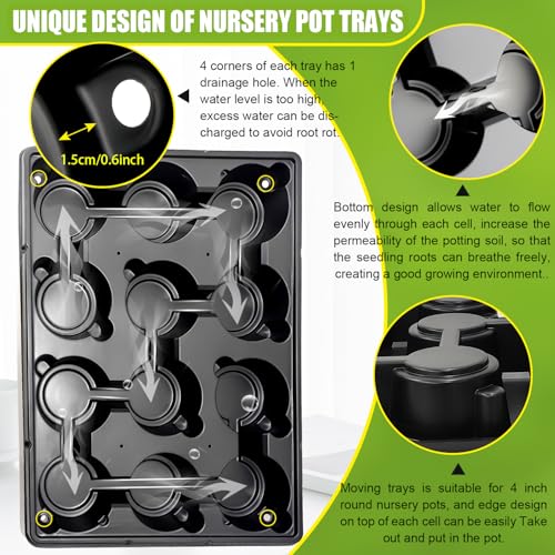 5 Pack 12 Cell Nursery Pot Trays with Adjustable Humidity Domes & 4 Inch Clear Pots 60 Pack (Black + Clear / 4 Inch 60 Pack Pots With 5 Pack Trays with Domes)