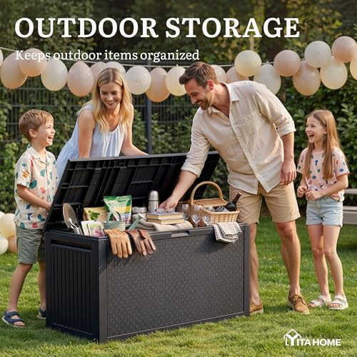 95 Gallon Large Outdoor Deck Box (Black / 90 Gallon Maze Pattern)