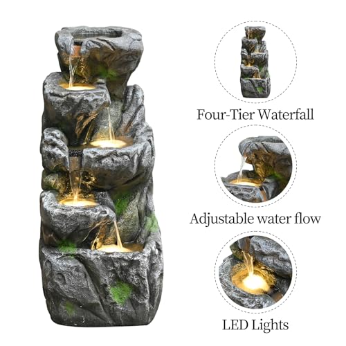 31.9'' Outdoor Garden Water Fountain with Lights (Grey 32in)