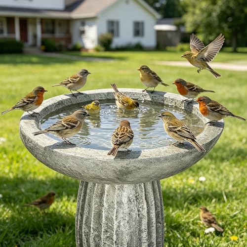 24.4" Pedestal Bird Bath for Outdoor (Concrete Gray)