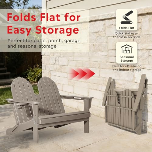 Outdoor Patio HDPE Adirondack Garden Skinny Bench (Weathered Wood / 49.5IN)