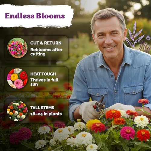 550 Cut and Come Again Zinnia Heirloom Flower Seeds