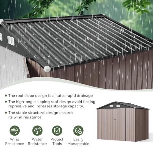 8x6 FT Shed Outdoor Storage Shed with Floor Brown (Brown / 8'x6')