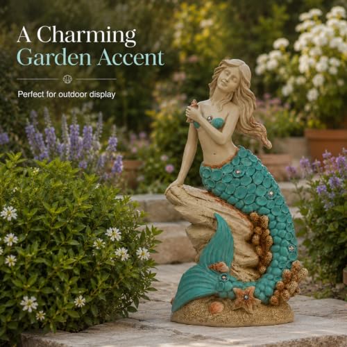 Magical Solar Mermaid Garden Statue Figurine (Green)