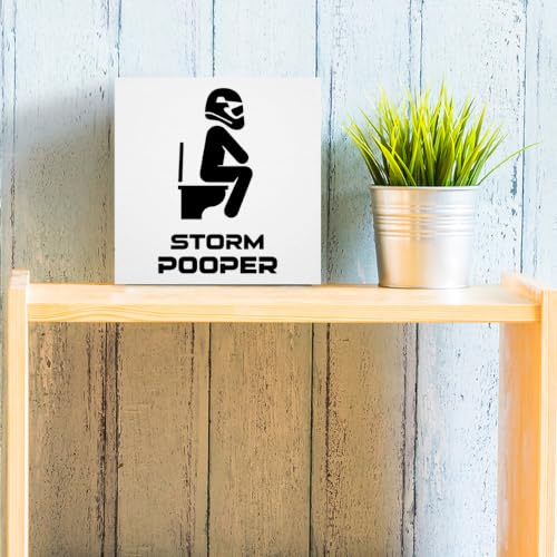 Funny Bathroom Decor Storm Pooper Stormtrooper Wooden Box Sign 5 x 5 Inches (White 1617 / Wooden box（5.1 x 5.1 inches）)