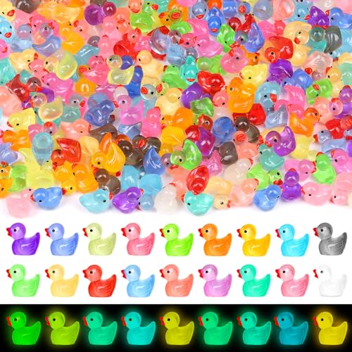280PCS 18 Colors Luminous Mini Resin Ducks Glow in The Dark Tiny Ducks Figures to Hide Bulk Plastic Duck Miniature for Dollhouse Micro Landscape Aquarium Potted Cake Decor DIY Craft Gifts Party Favors (280pcs-colorful Ducks)