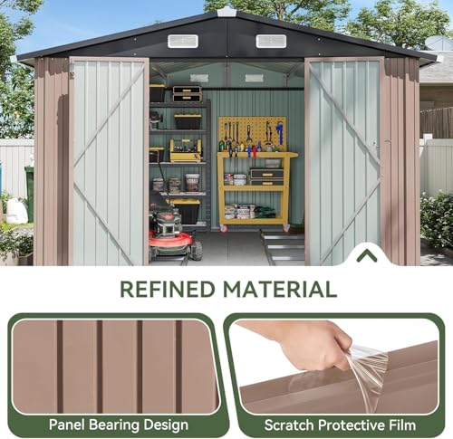 10x12 FT Galvanized Steel Outdoor Storage Shed with Base (Brown / 10'x12')
